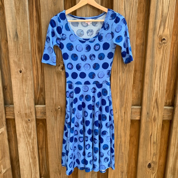 Lularoe Nicole Dotted Blue Midi Dress XXS - Picture 2 of 7